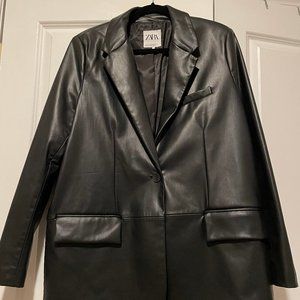 Zara Faux-Leather Black Blazer Size XL